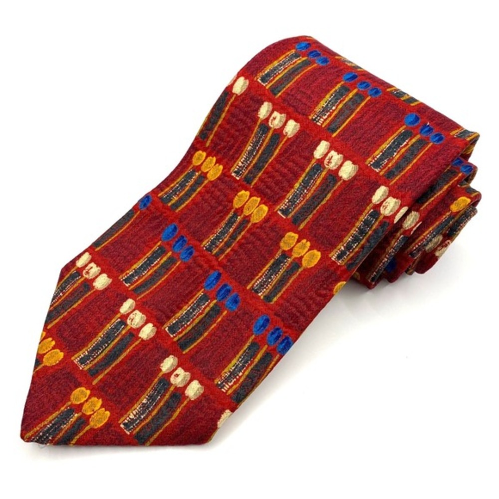 Ermenegildo Zegna Luxury Geometric Silk Tie Necktie Mens Red Made in Italy Artsy